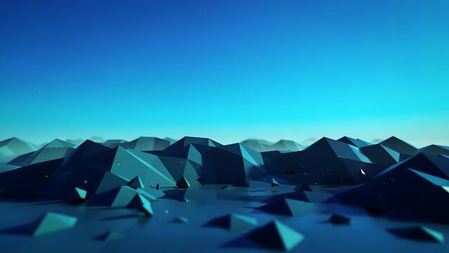 Low poly geometric landscape with angular blue peaks &ndash; Great for high tech company headers, gaming community graphics, or outdoor gear ads.