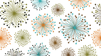 Vector illustration of abstract floral and firework burst patterns in colorful radiating lines representing decorative and festive themes © Sheikh