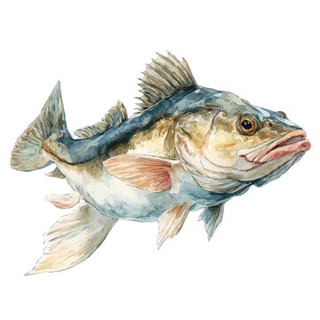 Haddock watercolor vector, hand-painted style, high-quality illustration isolated on white background.