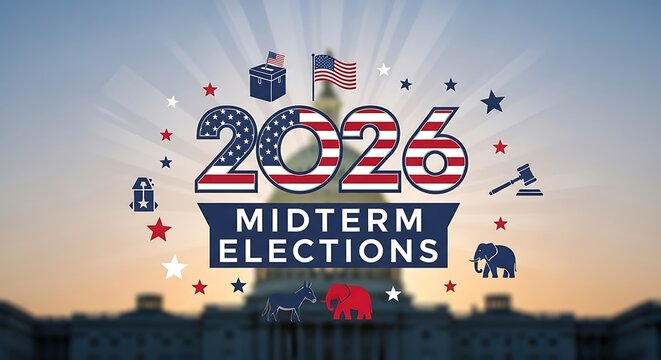 2024 midterm elections illustration with government symbols and patriotic elements