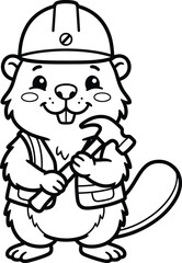 Naklejka premium Beaver construction worker coloring page fun animal coloring book for kids