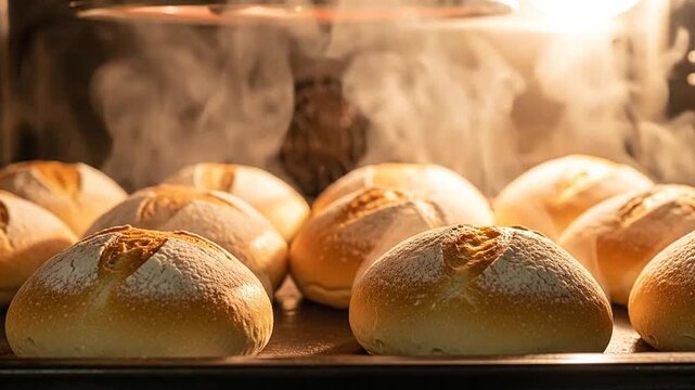 Freshly baked bread on a baking sheet.