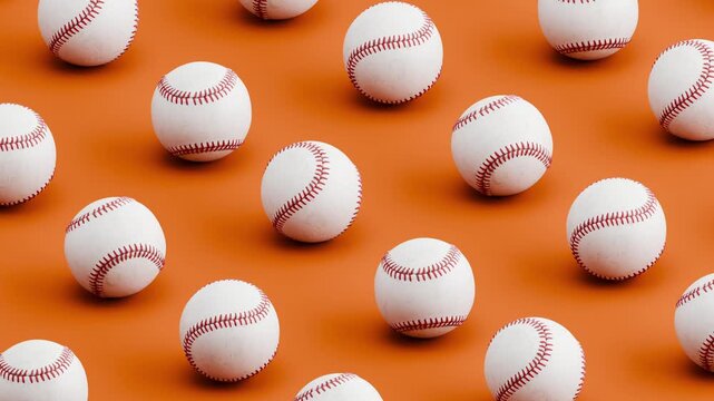 Seamless 3D Animation of Baseball Balls Rolling on Brown Background, Pattern Loop