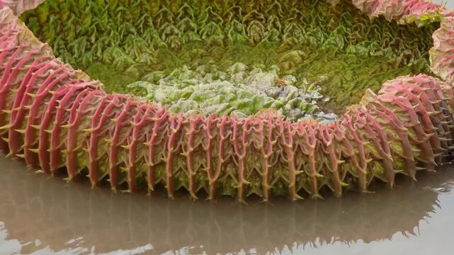 Victoria lotus leaf texture, Giant amazon water lily on pond surface.close up