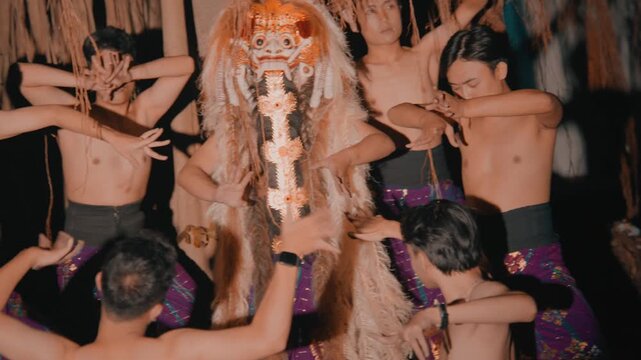 Chaotic Trance Dance of Men Around Rangda Spirit