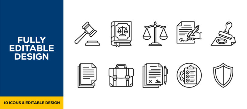 Legal court and judicial system flat vector icon bundle illustration design for law firm branding and justice services