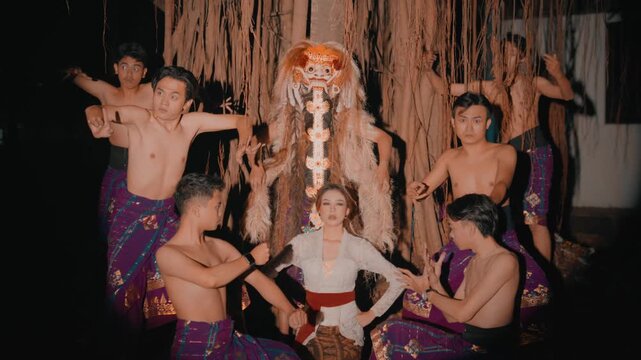 Theatrical Pose of Rangda and Balinese Dancers
