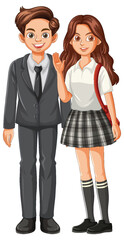 Obraz premium Smiling Schoolboy and Schoolgirl Standing Together in Uniform