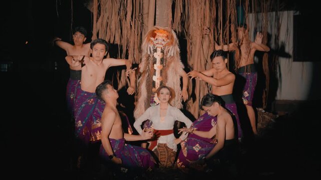 Cast of Balinese Calonarang Dance Drama Posing