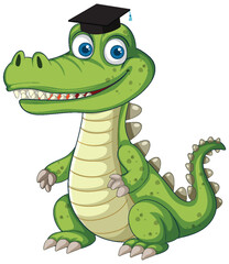 Fototapeta premium Cartoon Crocodile Character Wearing a Black Graduation Cap Illustration