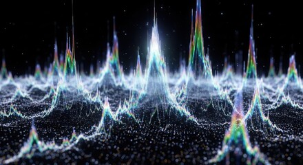 Fototapeta premium Abstract digital landscape of glowing peaks and data points