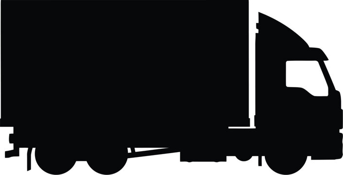 Black silhouette of a cargo delivery truck side view