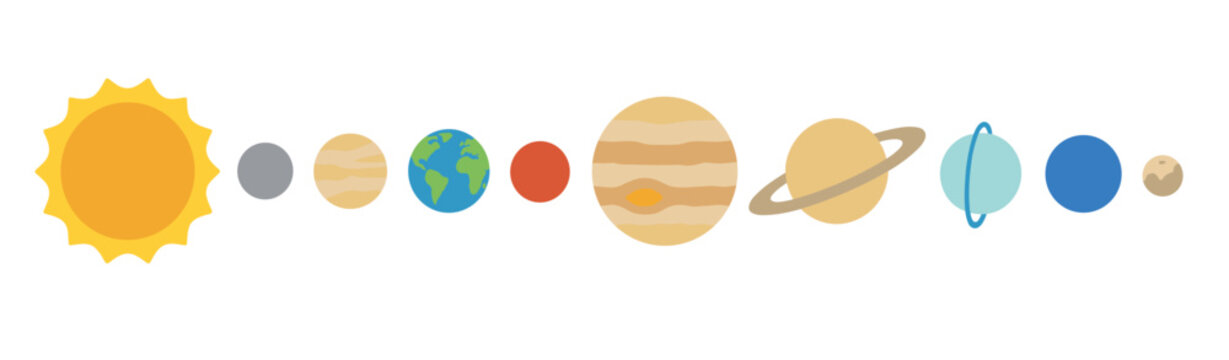 Solar System Planets and Sun Flat Vector Illustration for Educational Space Poster