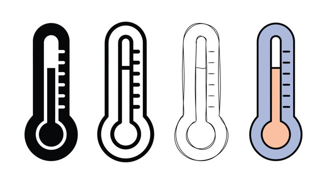 Thermometer icon evolution set in silhouette outline sketch and color style editable vector
