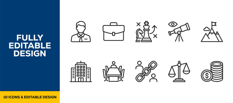 Business office and workplace productivity flat vector icon bundle illustration design for corporate management and team tasks