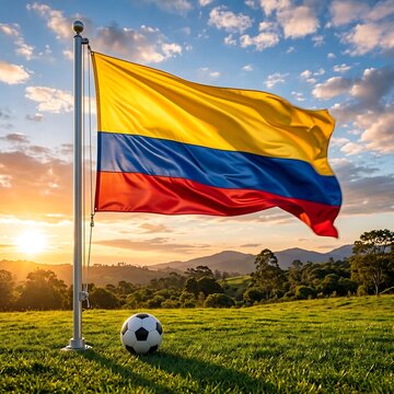 Colombia flag waving with soccer ball
