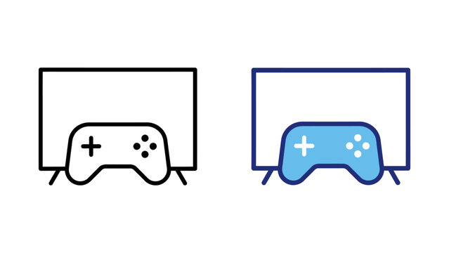 Gaming controller and TV screen icons in black and blue colors  gaming setup symbols