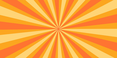 Obraz premium Orange stripes burst lines background. Sun ray light. Radiate sunlight. Vintage stripes halftone radial wallpaper for poster, banner.Circus background of spiral yellow orange rays vector.