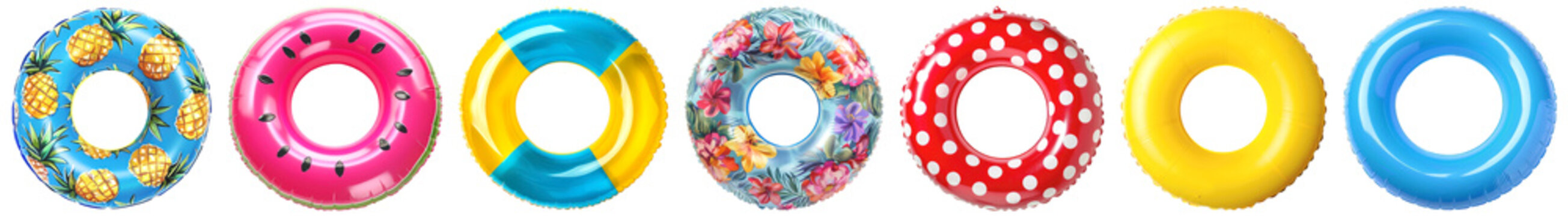 Colorful inflatable pool rings, png set on transparent background