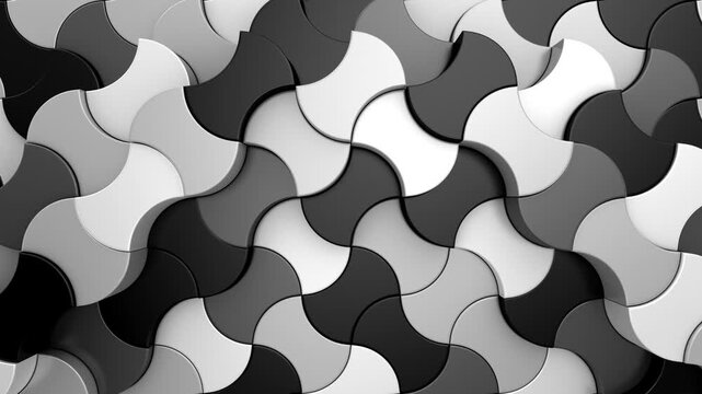 Geometric Shapes Form a Wave. Abstract motion, 3d rendering, 4k resolution
