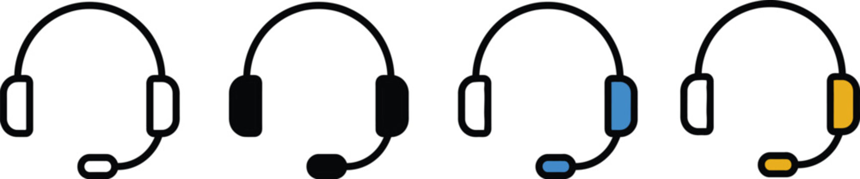 Customer service icon set. Contact support agent button. Call center operator symbol. Customer support chat sign.Customer support icon set in four styles.