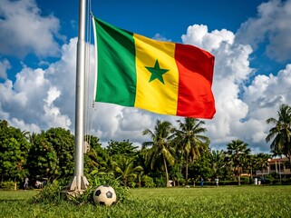 Fototapeta premium Senegal flag waving with soccer ball
