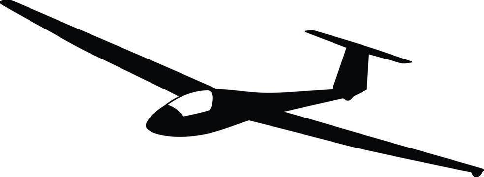 Black silhouette of a glider airplane flying in the sky