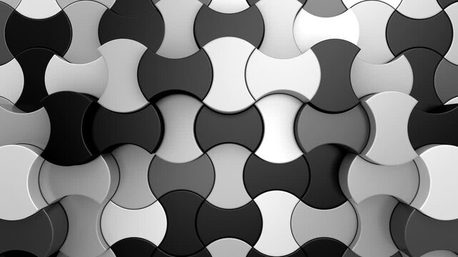 Geometric Shapes Form a Wave. Abstract motion, 3d rendering, 4k resolution
