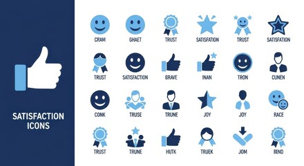 Fototapeta premium Set of Satisfaction and Trust Icons for Business Feedback, Customer Service, and User Experience Design in Blue and White