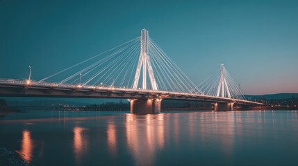 Obraz premium Modern bridge over water at night