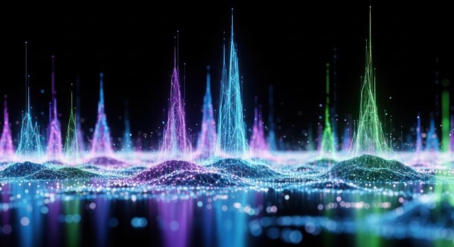 Abstract glowing data visualization with light spikes