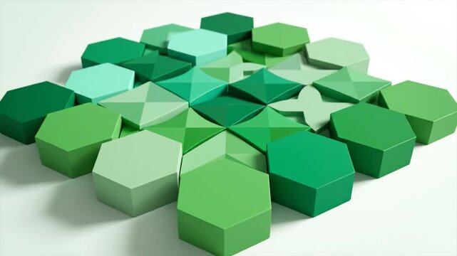 Abstract Arrangement of Soft Green Geometric Shapes Inspired by Forest Canopy