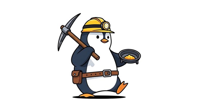 Cartoon lumberjack cutting down tree with axe.