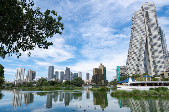 12.10.2025 Colombo, Sri Lanka. Colombo city panorama with Altair building and Seema Malaka temple on Beira Lake