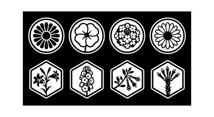 Fototapeta premium Japanese crest icon set, white background, outline vector illustration