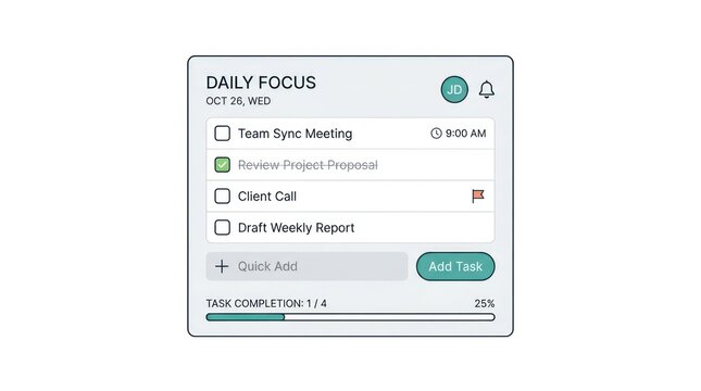 Daily to do list with tasks and progress tracking
