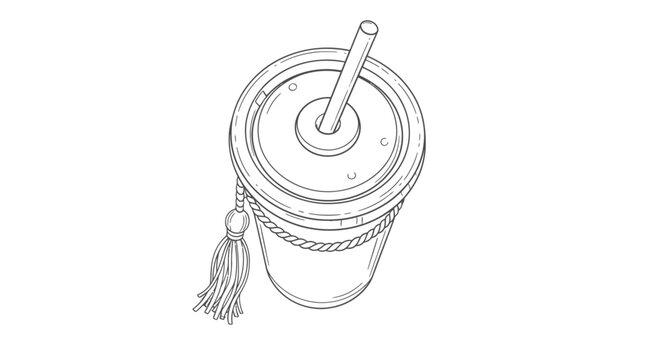 Illustration of a cup with straw and tassel.
