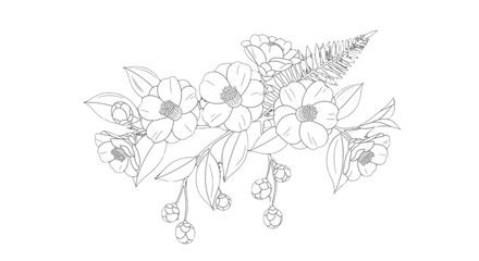 Fototapeta premium Delicate Hand Drawn Floral Arrangement with Butterfly.