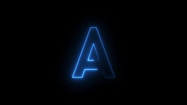 Neon font letter A uppercase appear after some time, Animated neon alphabet symbol on black background, Letter A Neon Futuristic Effect motion video.