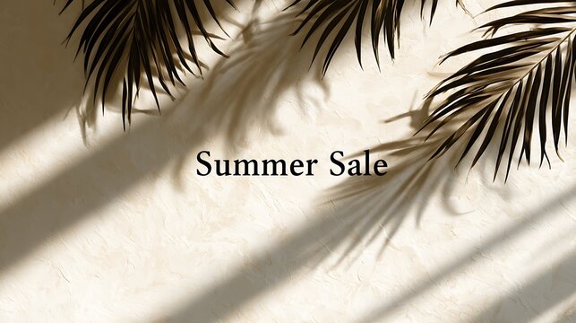 Minimalistic summer sale background with palm leaves shadows