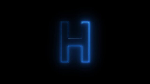 Neon font letter H uppercase appear after some time, Animated neon alphabet symbol on black background, Letter H Neon Futuristic Effect motion video.
