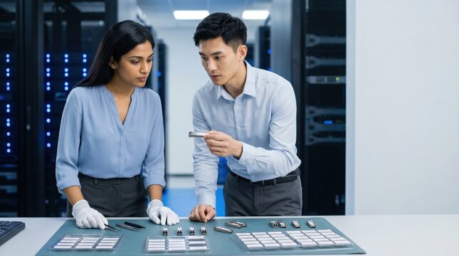 AI Data Center Operations Day - Optical transceiver inspection at the bench