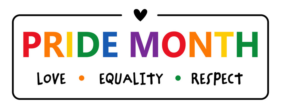 Pride month vector illustration, rainbow celebration, flags and LGBTQ symbols in joyful and expressive composition. Diversity, love and community unity graphic