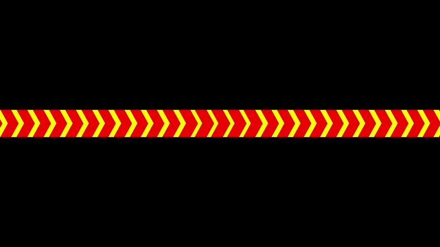 Animated Red and Yellow Warning Hazard Stripe Line with Moving Chevrons on Black Background for Industrial Safety and System Alert Concepts.