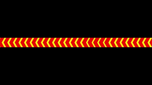 Animated Red and Yellow Warning Hazard Stripe Line with Moving Leftward Chevrons on Black Background for Industrial Safety and System Alert Concepts.