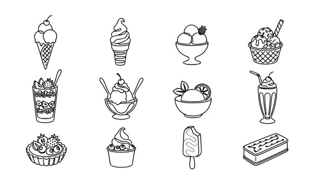 Minimal One Line Ice Cream Collection with Frozen Desserts and Sweet Treats