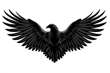 Fototapeta premium Black eagle spreading wings on white background in sharp focus macro shot for patriotic branding and identity design