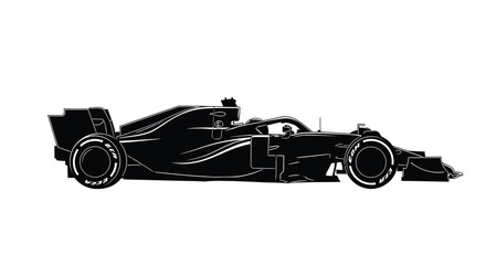 Obraz premium Formula one race car side view black and white graphic illustration
