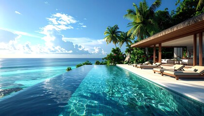 Obraz premium A serene infinity pool overlooking a tranquil ocean (22)