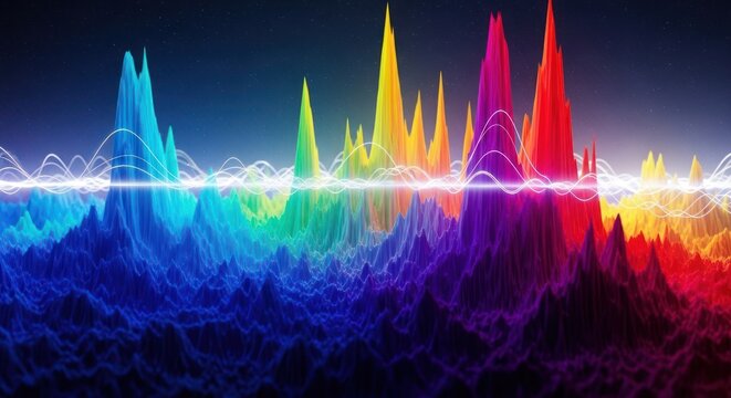 Colorful sound wave spectrum visualization with glowing lines